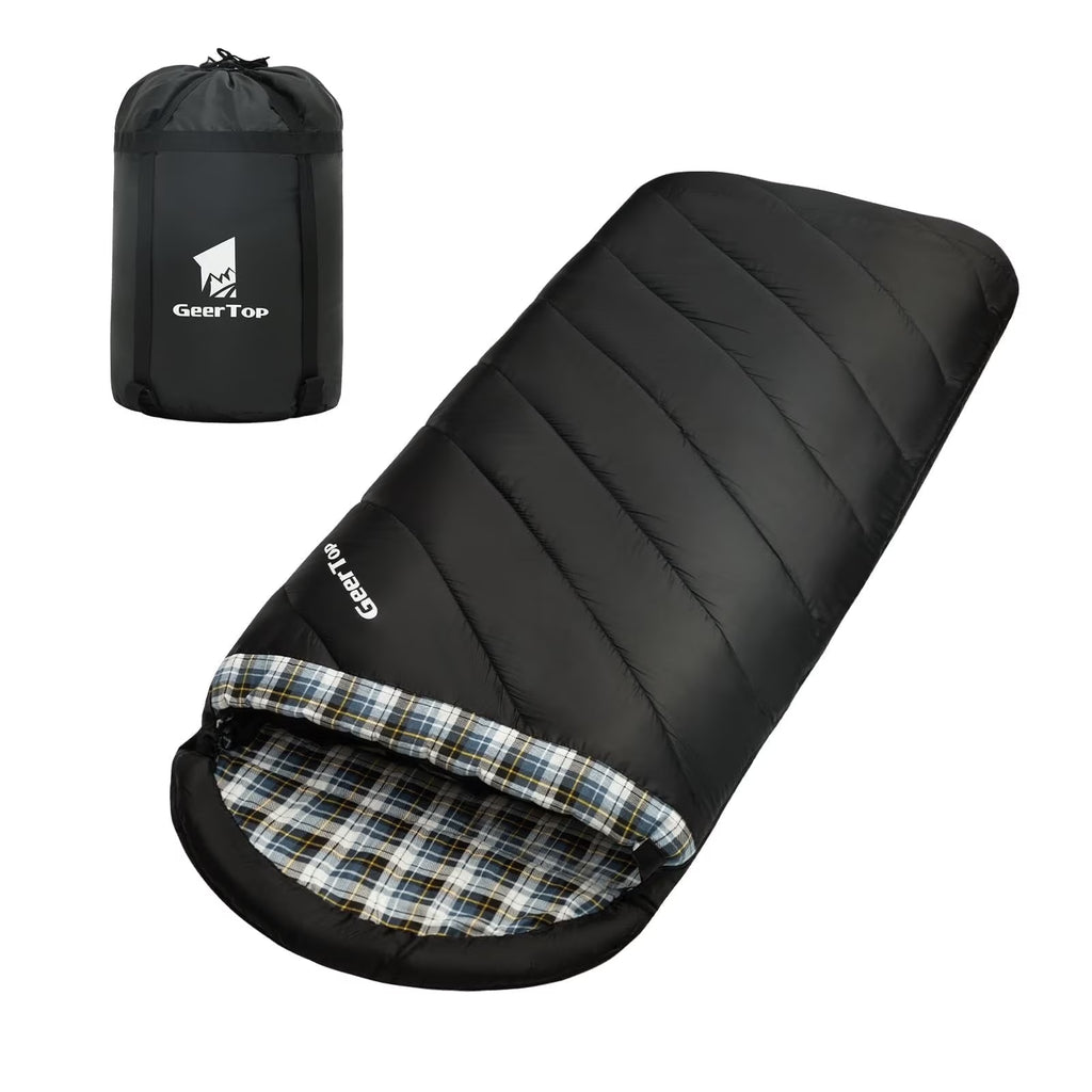 GEERTOP Flannel Sleeping Bag for Adults XXL, Large Wide Camping Sleeping Bag 4 Season, 0 Degree Sleeping Bag for Winter Cold Weathe