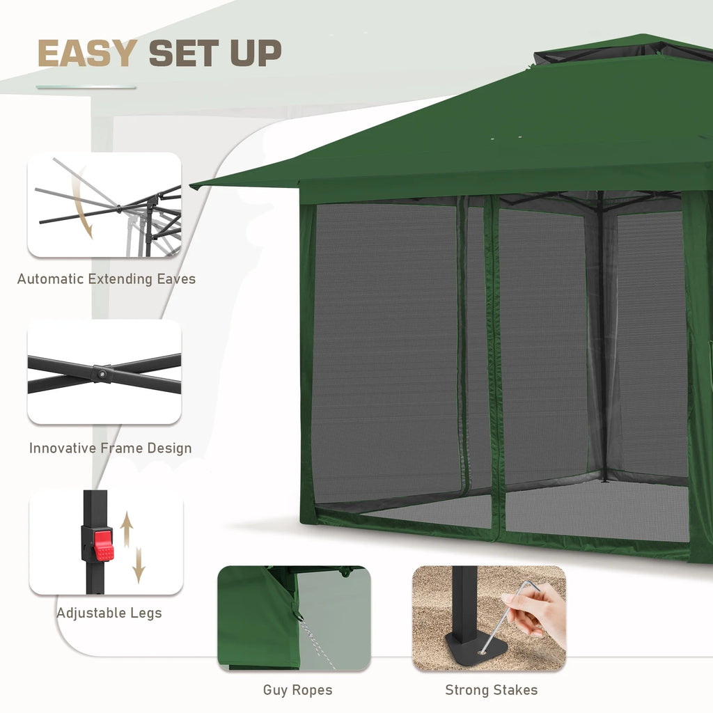 EAGLE PEAK 13' x 13' Pop-Up Gazebo Tent Instant w/Mosquito Netting，Outdoor Gazebo Canopy Easy Set-up Folding Shelter (Beige/Brown)