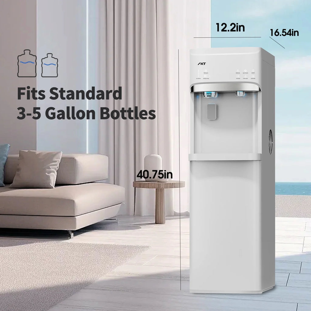 IKT Bottom Loading Water Dispenser Cooler with Maker for 5 Gallon Bottle with Empty Bottle Indicator 3 Temperature 22lbs Within 24hrs White