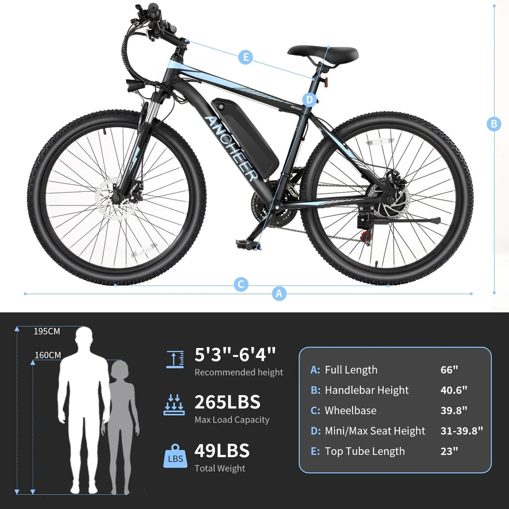 ANCHEER 26'' Electric Bike Adults/Electric Mountain Bike with 500W Motor, Up to 50 Miles commuter Ebike/Electric Bicycle with Removable 48V-7.8Ah Battery