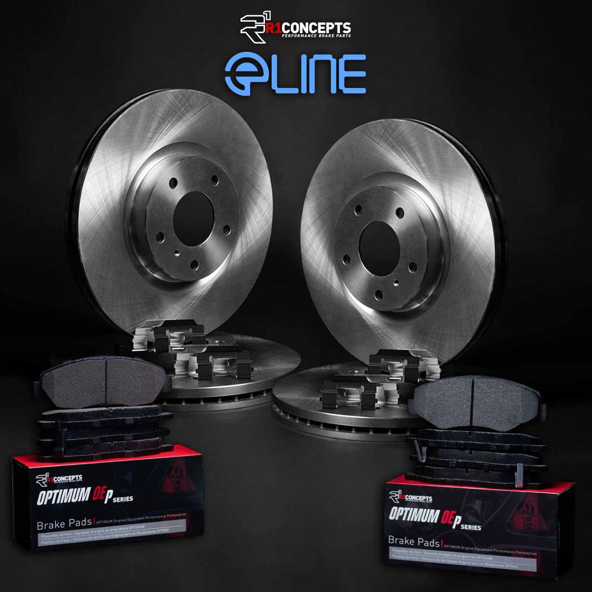 R1 Concepts Front Rear Brakes and Rotors Kit |Front Rear Brake Pads| Brake Rotors and Pads| Optimum OEp Brake Pads and Rotors |Hardware Kit WFUH2-45013
