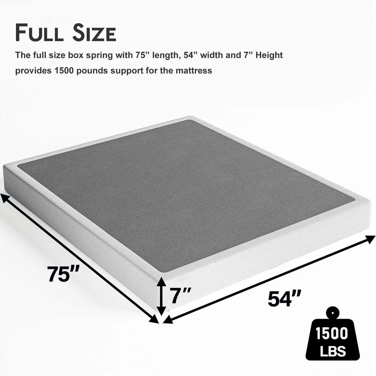 ULIESC 7 Inch Full Size Box Spring, Full Box Spring Only, Metal Box Spring Full with Fabric Cover, Sturdy Mattress Foundation, Noise Free, Non-Slip, Easy Assembly
