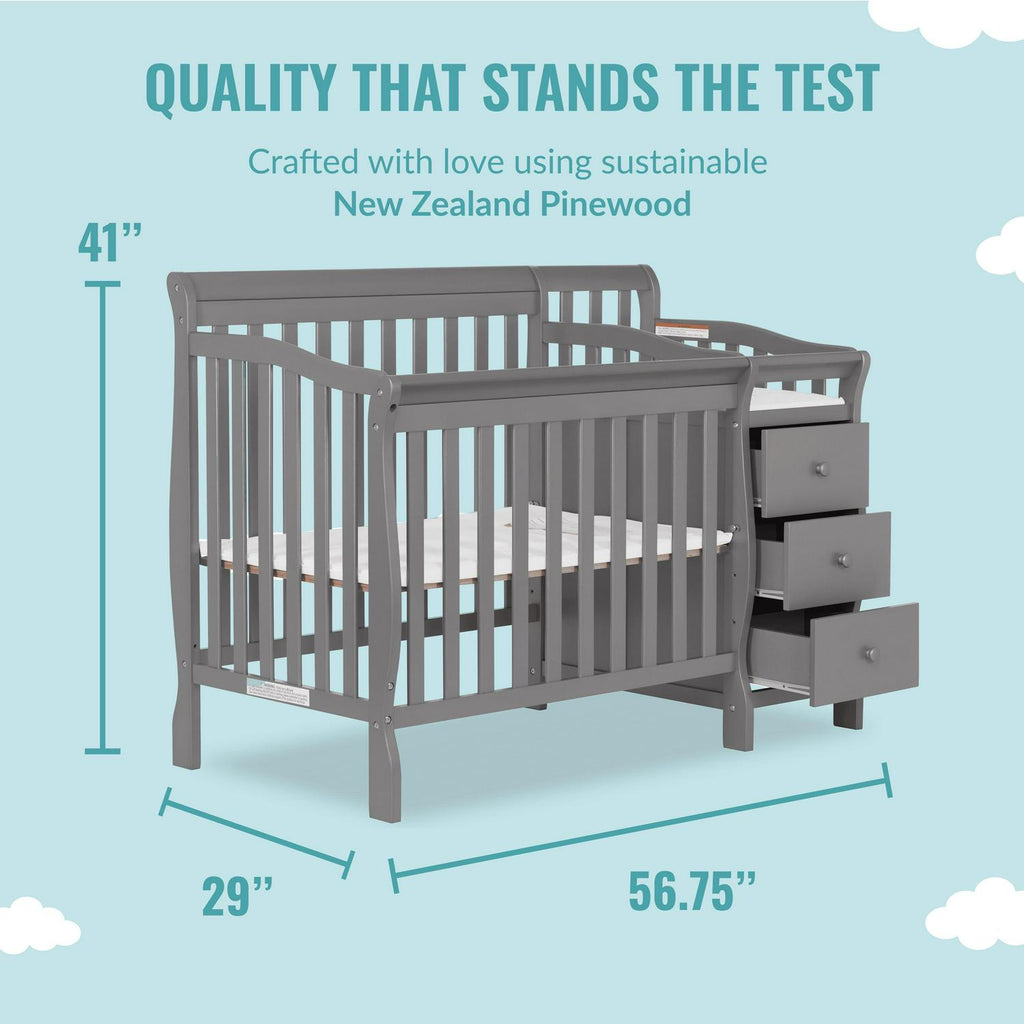 Dream On Me Jayden 4-in-1 Convertible Mini Crib and Changer. Storm Grey