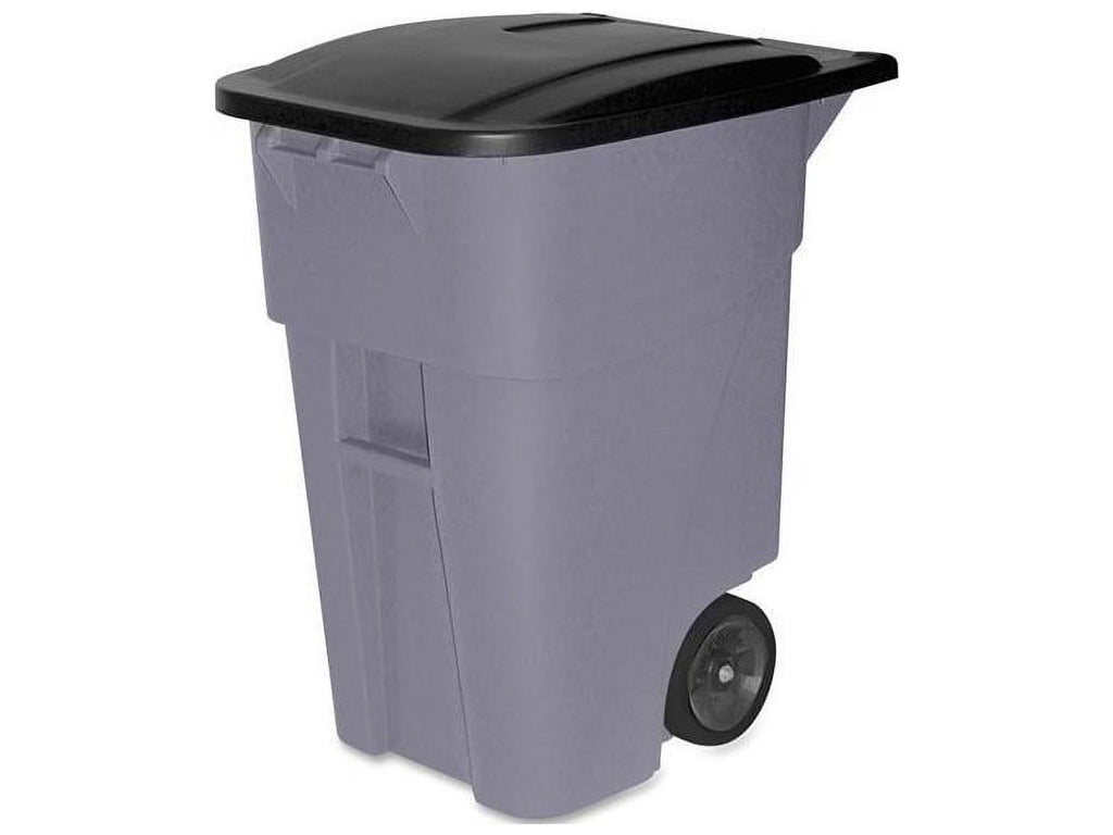 Rubbermaid Commercial Products BRUTE Roll-Out Trash Can with Lid, Square, 50 Gallon, Gray