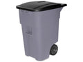 Rubbermaid Commercial Products BRUTE Roll-Out Trash Can with Lid, Square, 50 Gallon, Gray