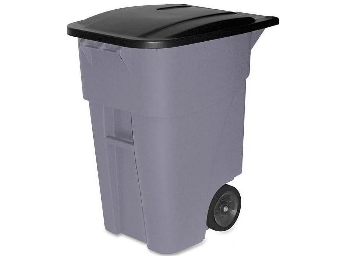 Rubbermaid Commercial Products BRUTE Roll-Out Trash Can with Lid, Square, 50 Gallon, Gray