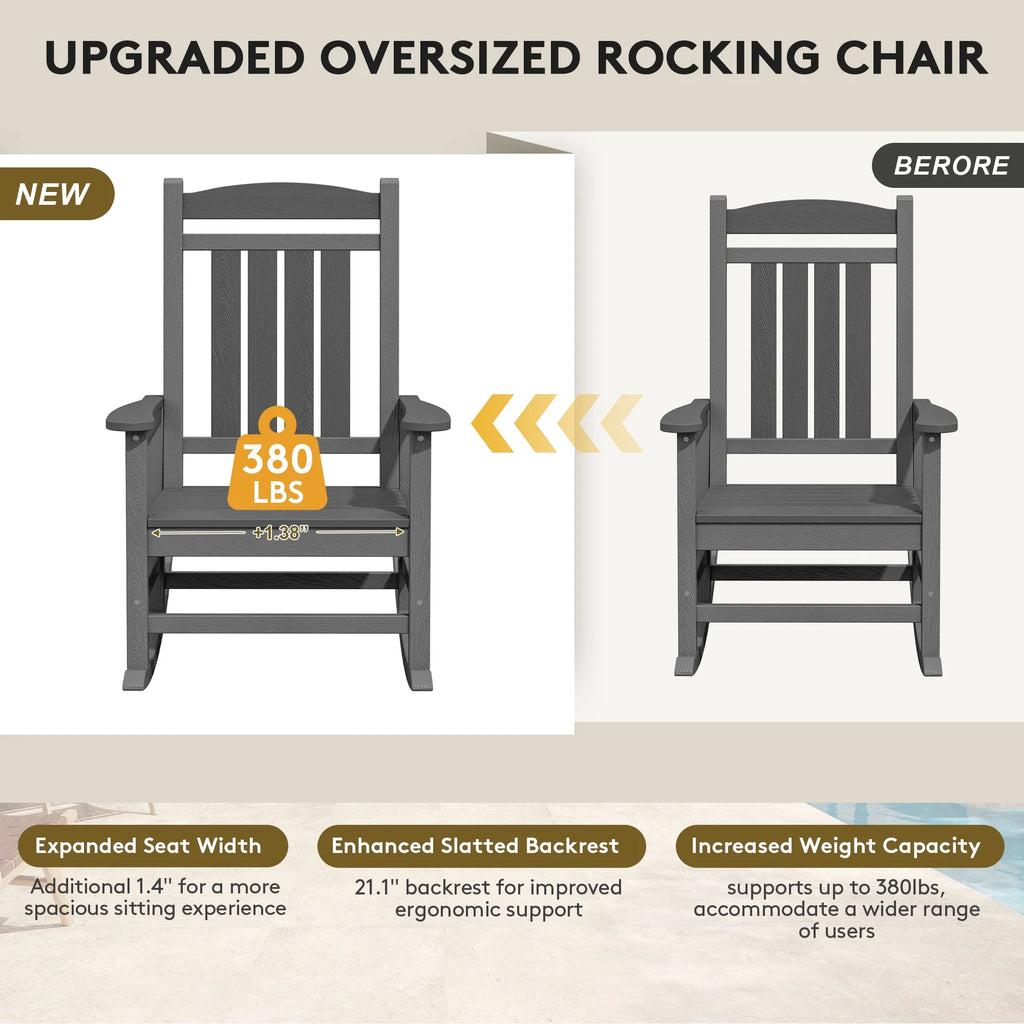 KINGYES Outdoor Rocking Chair Set of 2, HDPE Patio Rocking Chair, Heavy Duty Front Porch Rocker, Navy