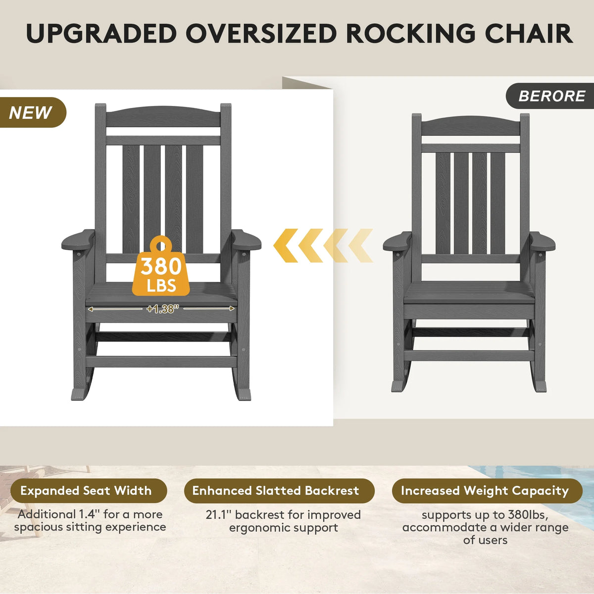 KINGYES Outdoor Rocking Chair Set of 2, HDPE Patio Rocking Chair, Heavy Duty Front Porch Rocker, Navy