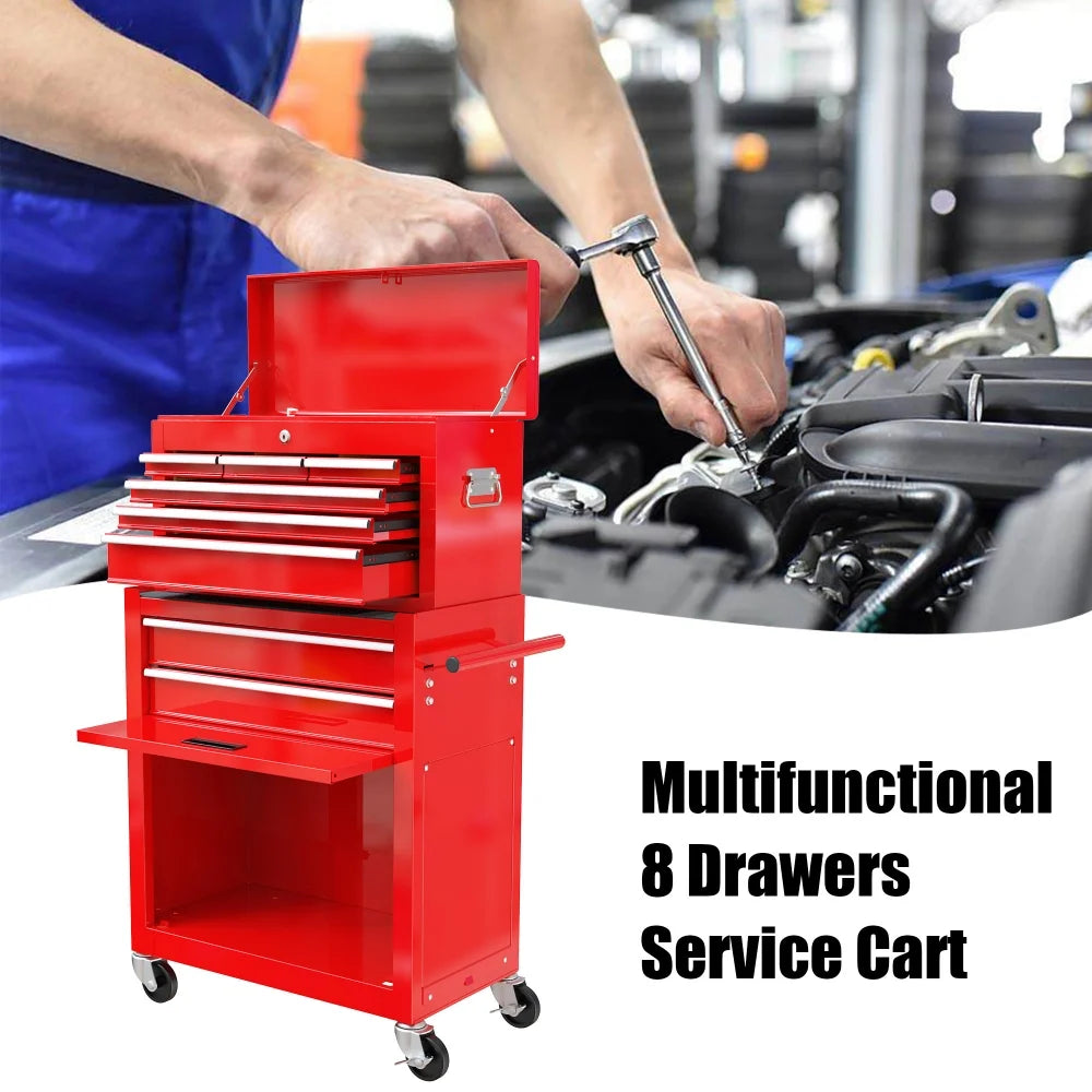 8-Drawer Rolling Tool Chest with Wheels, Removable Tool Box with Locking System, Tool Box Organizer with Hooks, Large Capacity Garage Storage Cabinet for Warehouse, Garage, Repair Shop, Orange