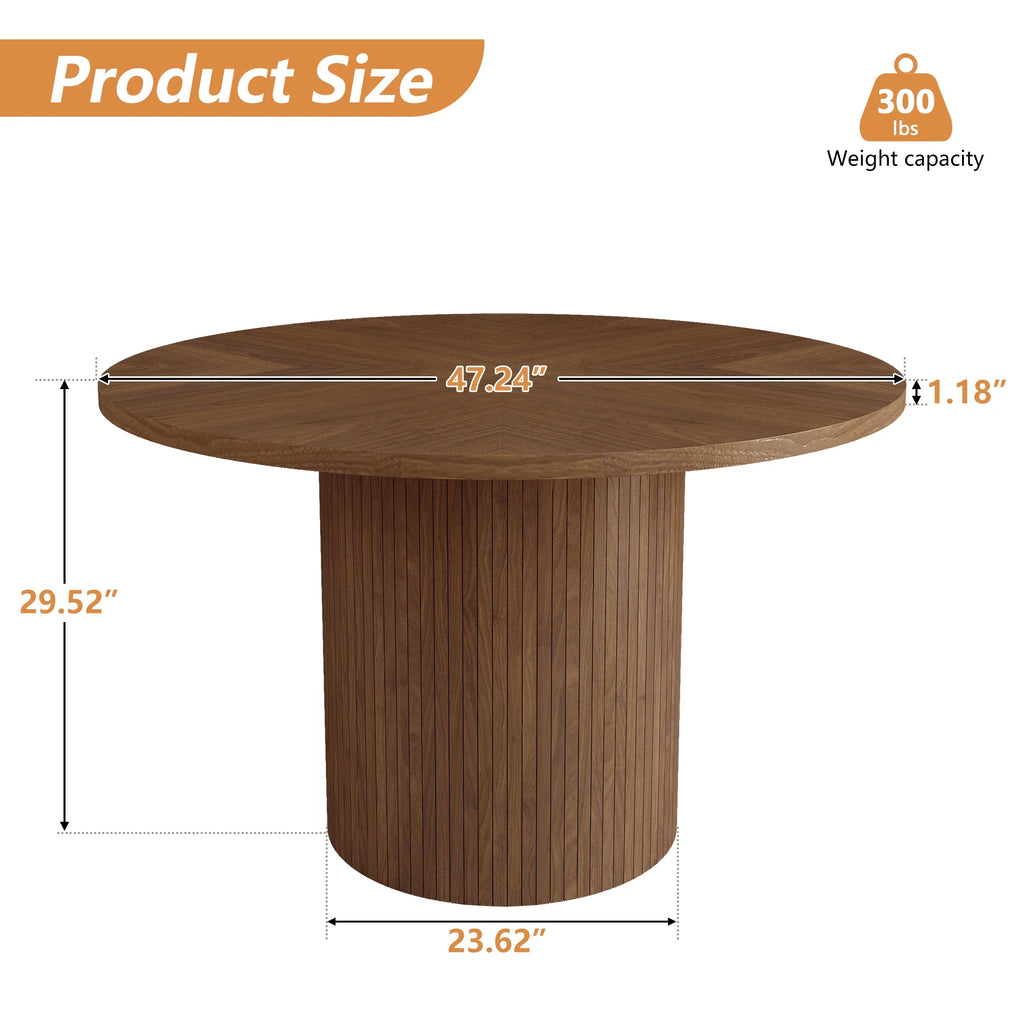 Wirrytor Round Dining Table, Modern Farmhouse Kitchen Table, 47 Inch Coffee Circle Dining Tables with Wood Strip Base for Kitchen Living Room, Black