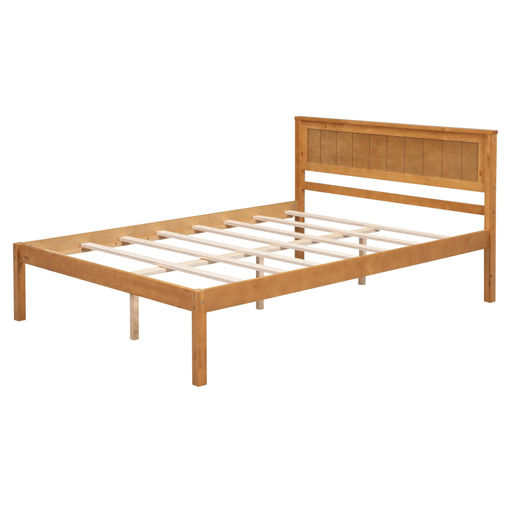 Euroco Twin Platform Bed, Modern Wood Frame Bed with Headboard and Slats for Kids Room, Oak