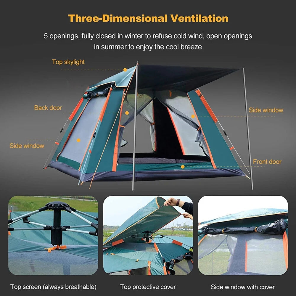 4 Person Family Camping Tent 4 Season Waterproof Anti-UV Windproof Tents Family