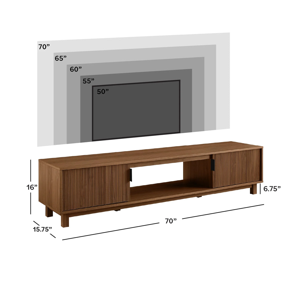 Walker Edison Mid-Century Modern Reeded 2-Door TV Stand for TVs up to 80, Coastal Oak