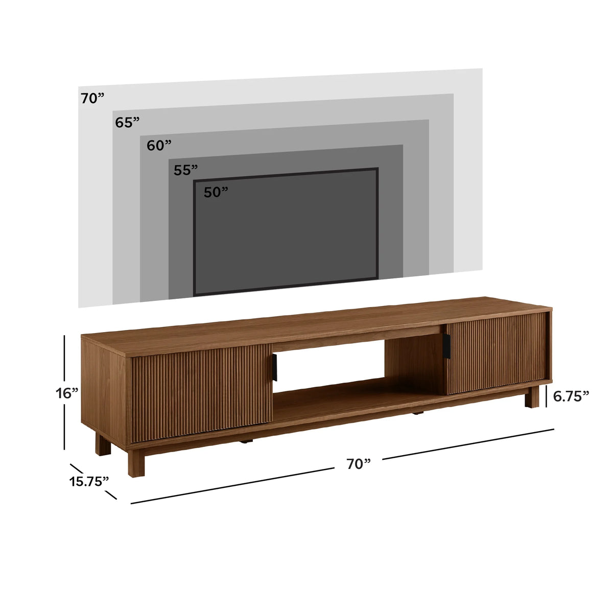 Walker Edison Mid-Century Modern Reeded 2-Door TV Stand for TVs up to 80, Coastal Oak