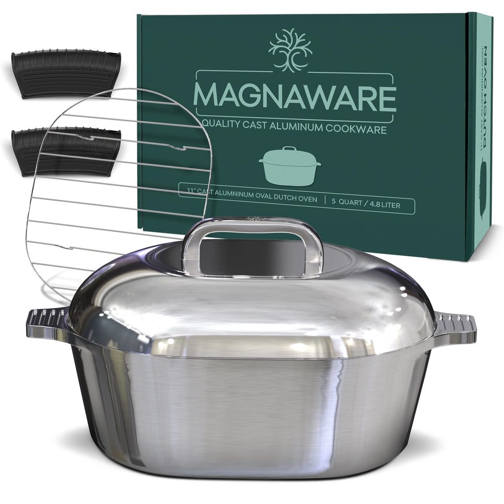 MAGNAWARE 5qt Lightweight Cast Aluminum Oval Dutch Oven, Silver