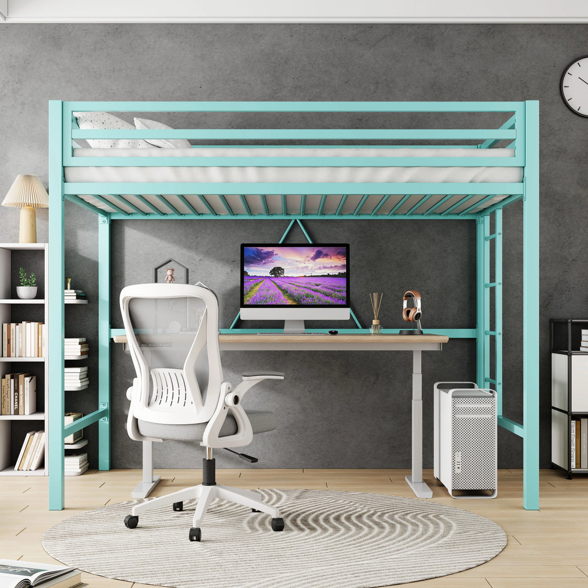 Amolife Twin Size Heavy Duty Metal Loft Bed with Removable Ladder & Full-Length Guardrail, Black