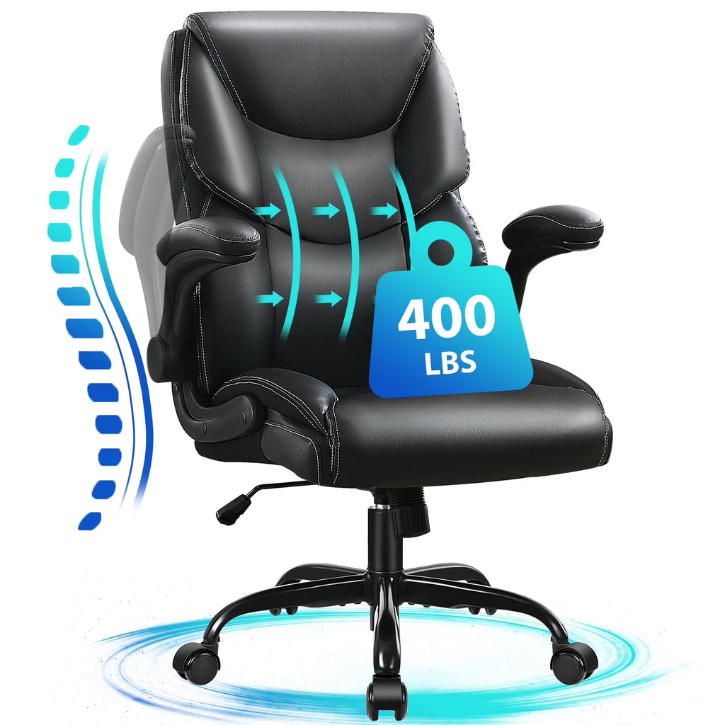 JONPONY Big and Tall Office Chair Wide Seat Ergonomic Computer Desk Chair High Back Executive Leather Chair Adjustable Task Chair Lumbar Back Support 8 Hours Heavy Duty Design,Black