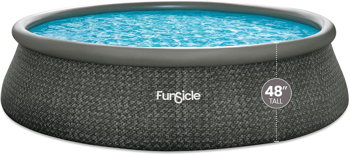 Funsicle 12 Foot by 36 Inch Quickset Round Inflatable Ring Top Outdoor Above Ground Swimming Pool Set with Pump and Cartridge Filter, Dark Herringbone