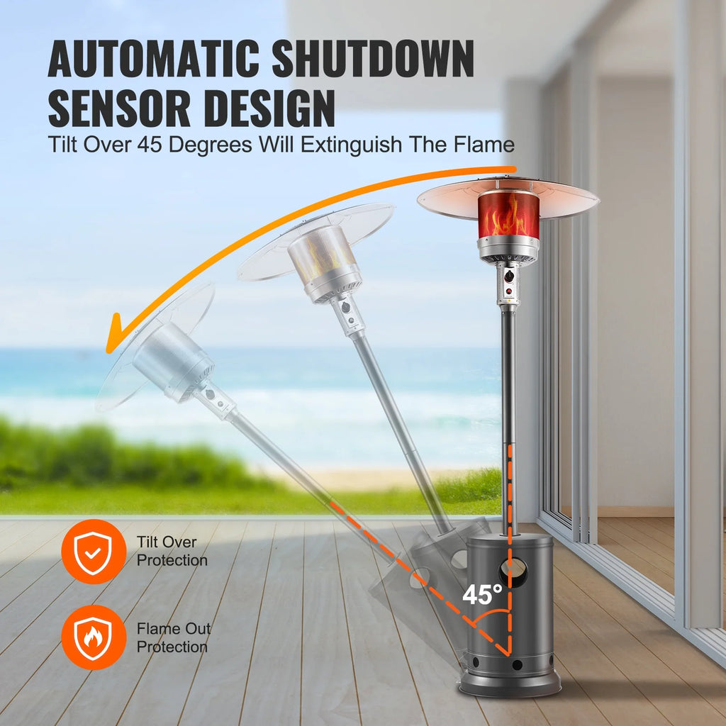 KFFKFF Outdoor Patio Heater, 50000BTU Propane Powered, Elegant Hammered Finish with Circular Table Feature, Durable Metal Burner & Portable Wheels, Ideal for Garden, Patio, Party, Backyard