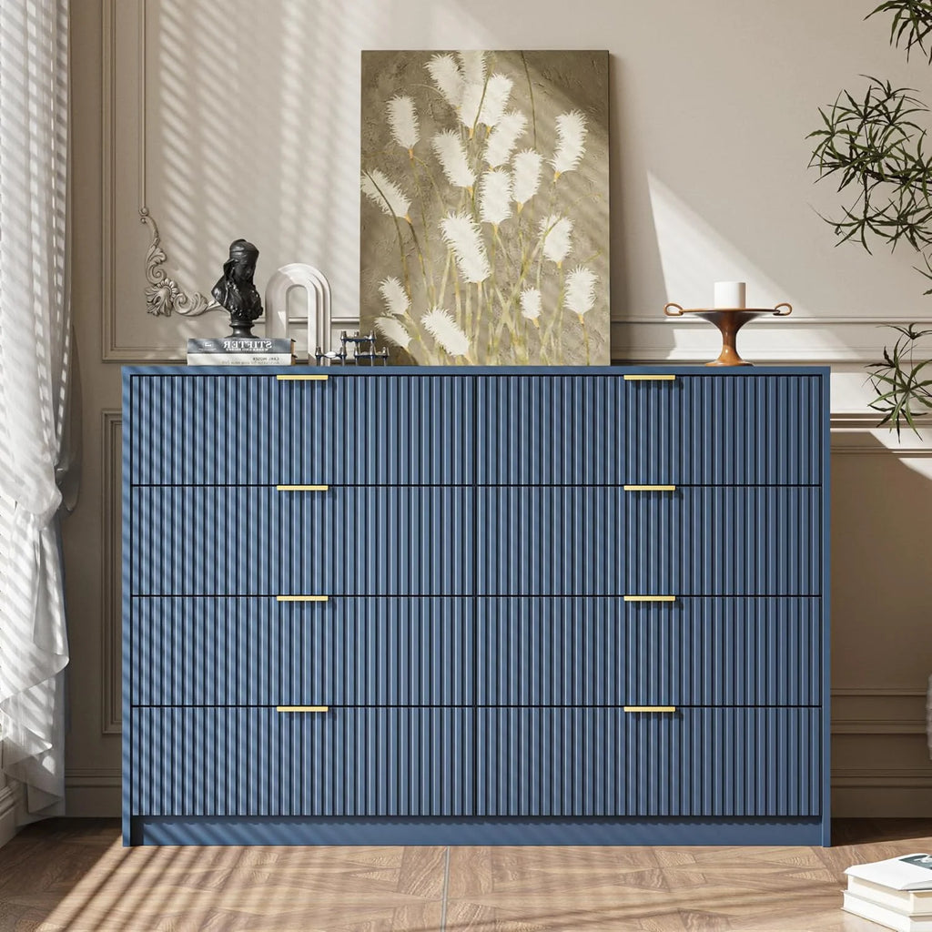 Furniway Black Dresser for Bedroom, 8 Drawer Double Dresser, Modern Chest of Drawers for Bedroom, Living Room, Entryway and Closet, 55" L x 15.7" D x 37.4" H