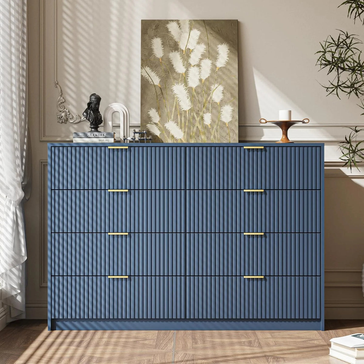 Furniway Black Dresser for Bedroom, 8 Drawer Double Dresser, Modern Chest of Drawers for Bedroom, Living Room, Entryway and Closet, 55" L x 15.7" D x 37.4" H