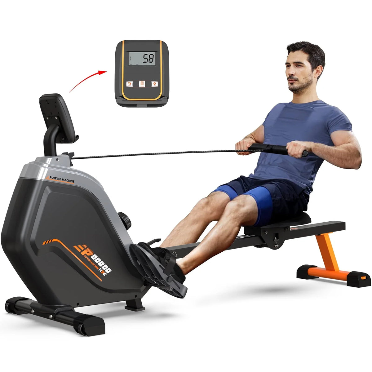 Pooboo Build-in Bluetooth Magnetic Rowing Machines Rower Foldable 16 Level Resistance Indoor Rower Machines Home Exercise 350lb