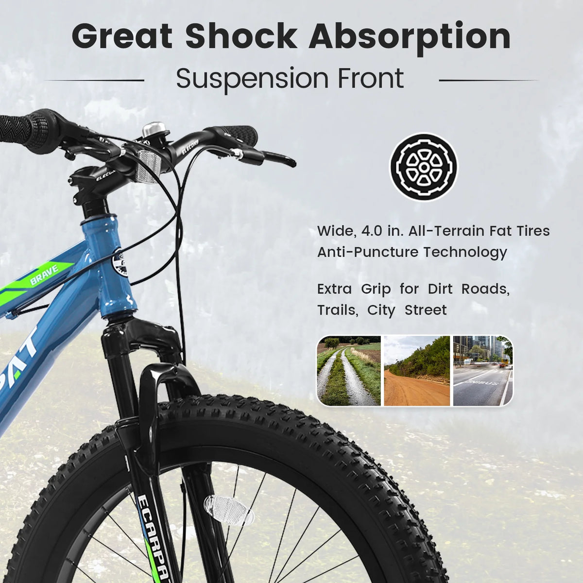 Ambifirner 26 inch City Bike Fat Tire Mountain Bike - Full Shimano 21 Speed - Dual Disc Brake - High-Carbon Steel Frame - Front Suspension for Gift