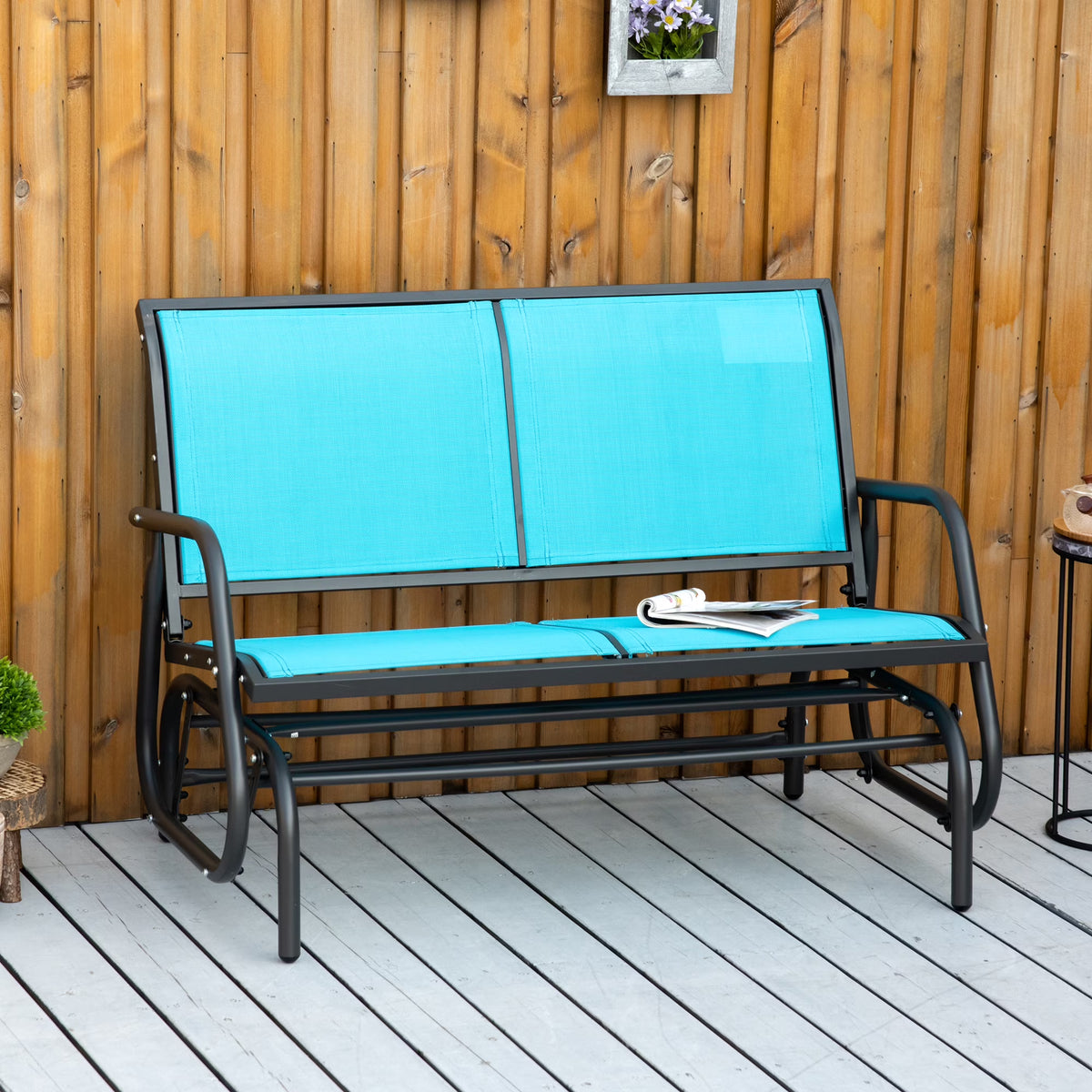 Outsunny 2-Person Outdoor Glider Bench, Patio Double Swing Rocking Chair Loveseat w/Powder Coated Steel Frame for Backyard Garden Porch, Black