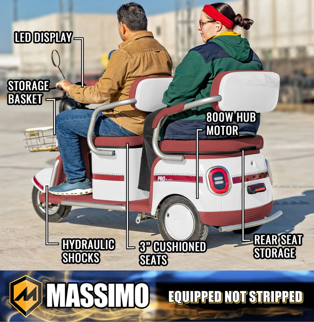 Massimo MGC E-Trike 3-Wheel Electric Cart 17 MPH, 2-Seater Adult Scooter Blue