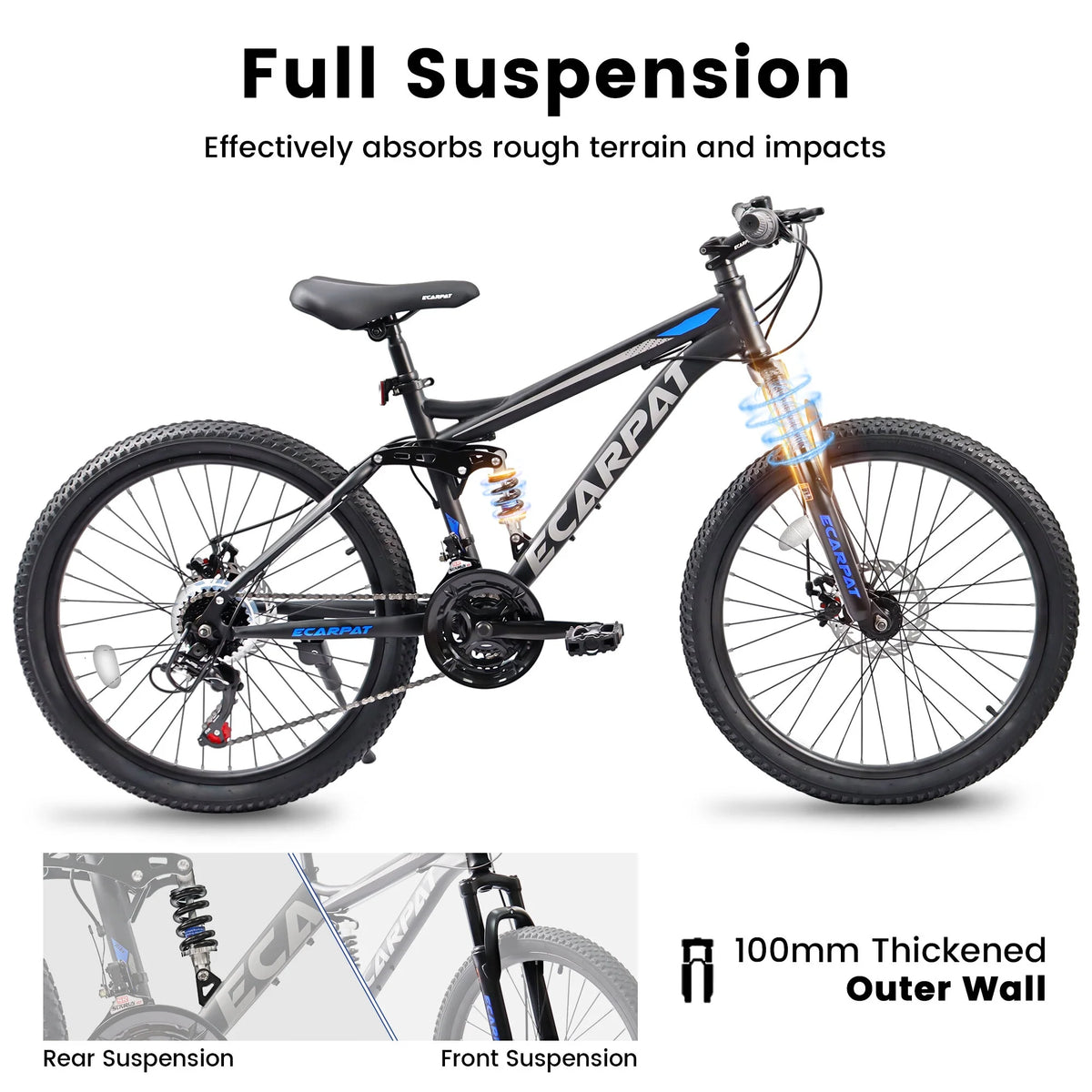 Outdoor Bike A2660 26 Inch Mountain Bike, 21-Speed Disc Brakes, Durable Frame, Front, Rear Dual-Shock Absorption, Unisex for Commuting, Travel, School, Mountain and City Road Cycling,Mountain Bike fo