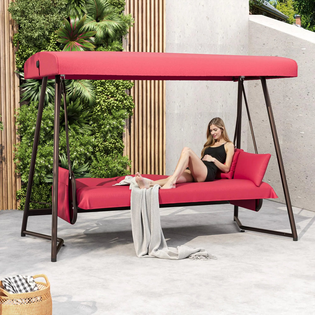 TQKVIPI Oversized 4 Person Outdoor Porch Swing with Adjustable Backrest Canopy,2-in-1 Swing Bed 800 lbs Capacity,Patio Swing with Removable Cushions for Yard Garden Poolside Balcony