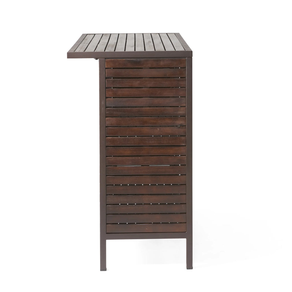 GDF Studio Darnel Outdoor Acacia Wood Bar Table, Dark Brown and Rustic Metal