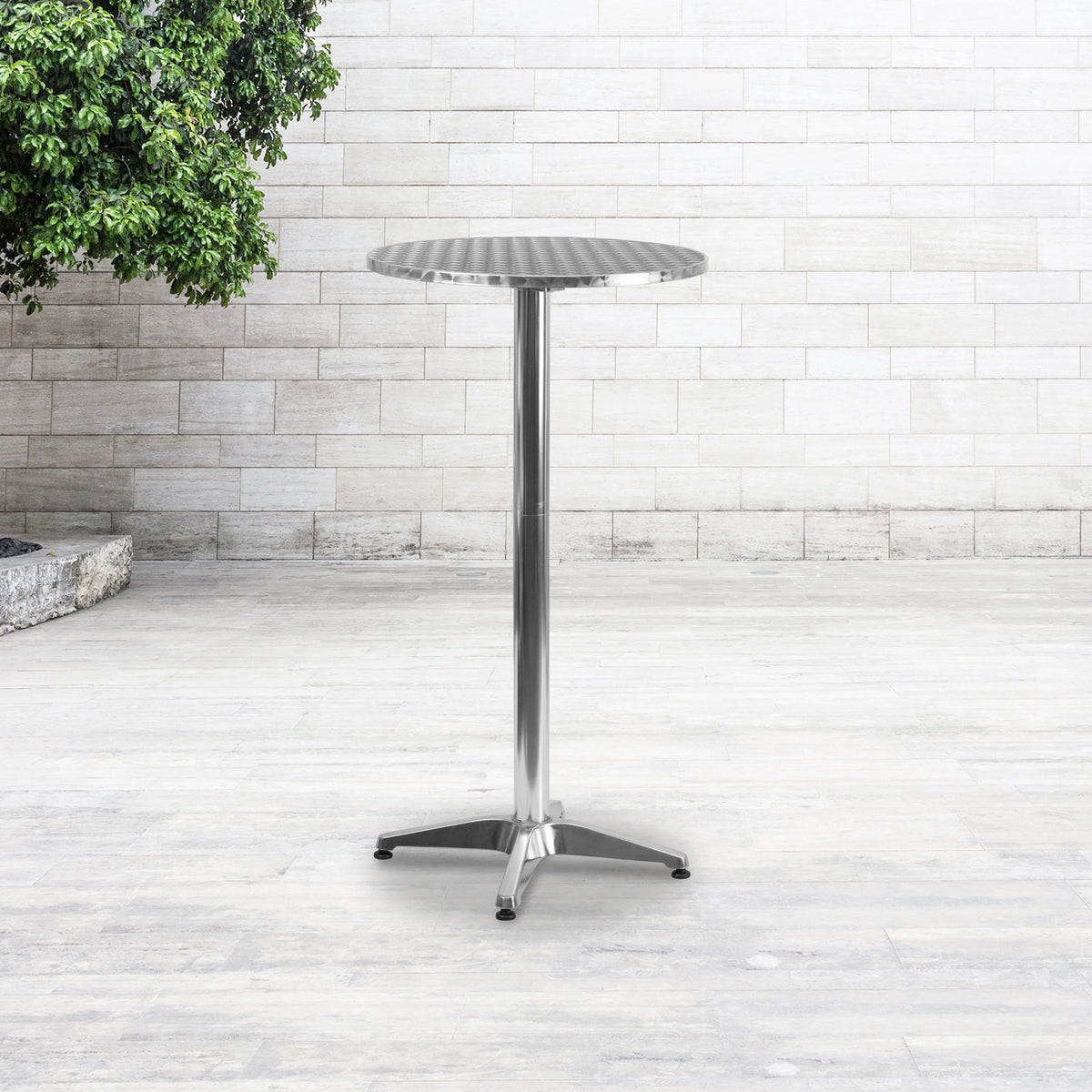 Emma + Oliver 23.25" Round Aluminum Indoor-Outdoor Bar Height Table with Flip-Up Table