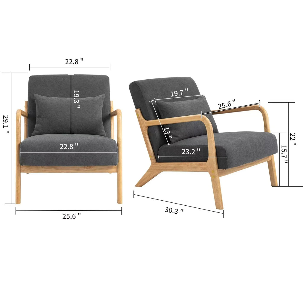 Modern Accent Chair, Upholstered Armchair with Wood Frame, Bronzing Cloth Single Sofa Chair with Lumbar Pillow for Living Room Bedroom Apartment, Orange