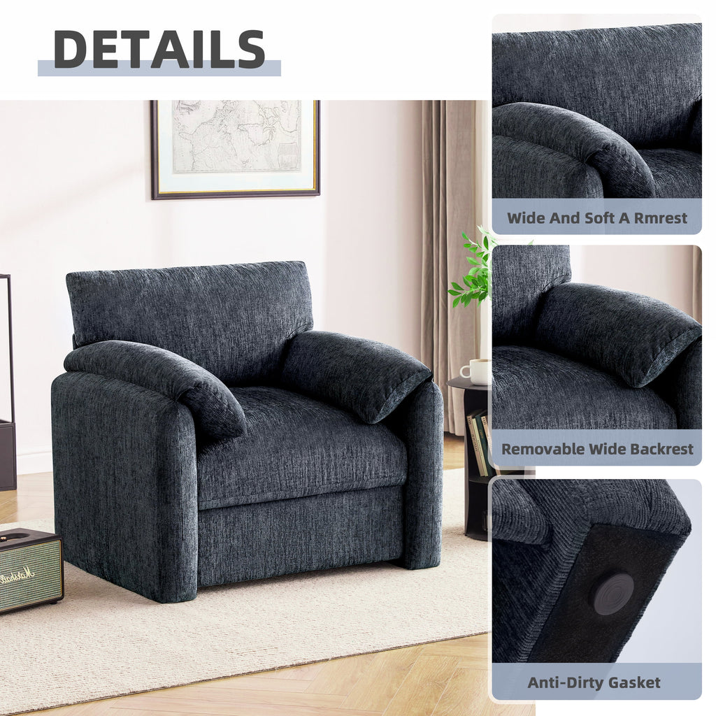 Chenille Oversized Armchair, 38.6" Wide Accent Chairs for Living Room & Bedroom Modern Lounge Chair, Upholstered Mid-Century Reading Chair, Comfy Living Room Chair, Single Sofa Chair, Beige