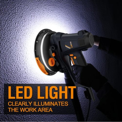 Drywall Sander with Vacuum Dust Collection, 6 Variable Speed Foldable Telescopic Electric Wall Sander, Popcorn Ceiling Removal Tool, 1900RPM Power Sander Tool, LED Light, 18Pcs Sanding Discs