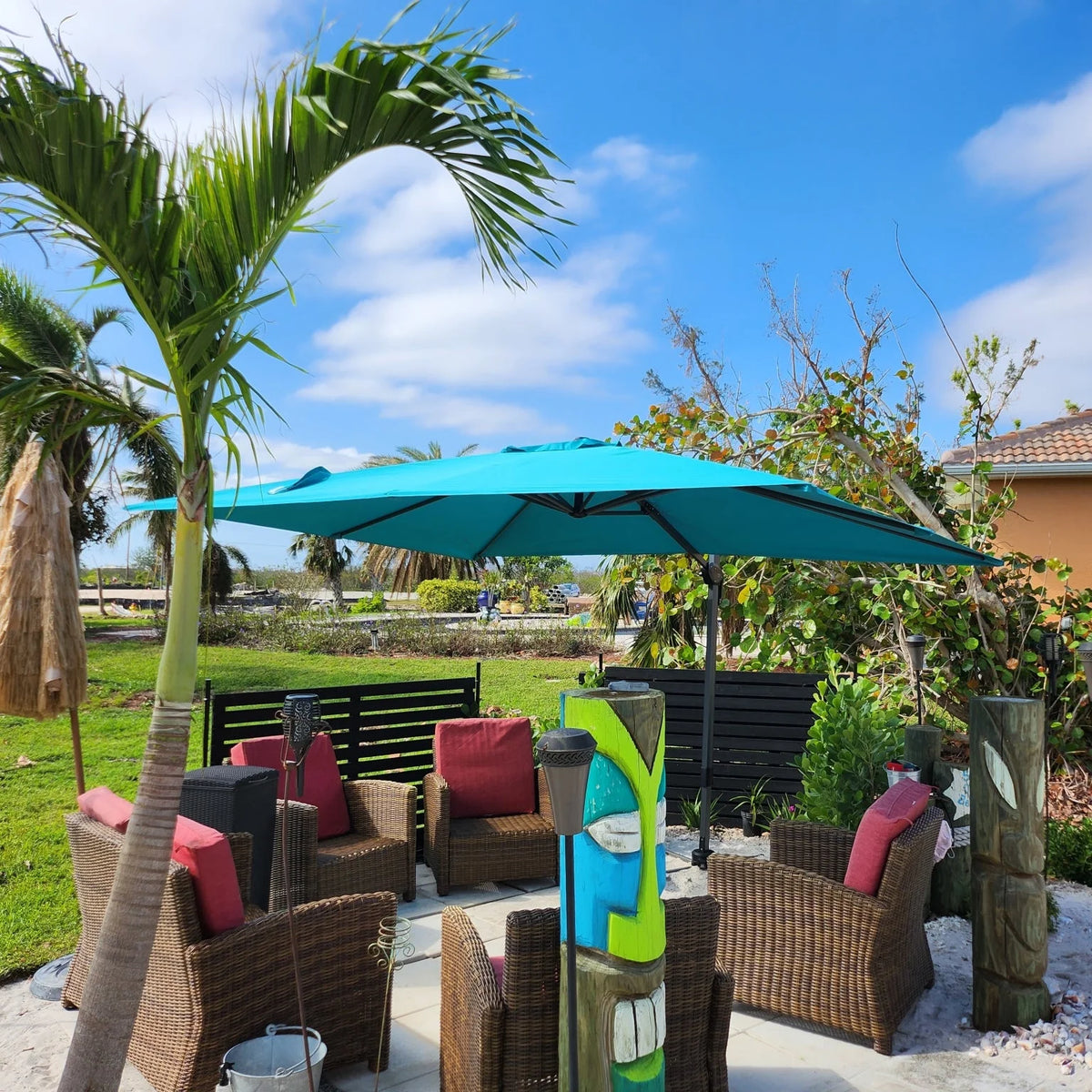 PURPLE LEAF 8x8 Ft Cantilever Umbrella Square Outdoor Patio Umbrella Large Offset Hanging Umbrella Aluminum Umbrella with 360°Rotation Adjustable Garden Pool Umbrella,Beige