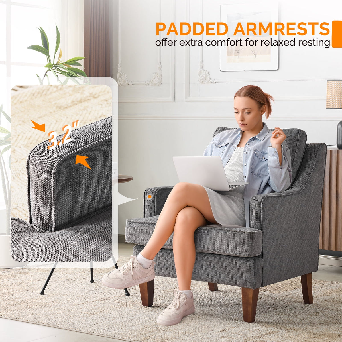 Ktaxon Fabric Accent Chair, Reading Armchair with Removable Cushion, Single Sofa with Extra Seat Depth for Living Room Bedroom Black