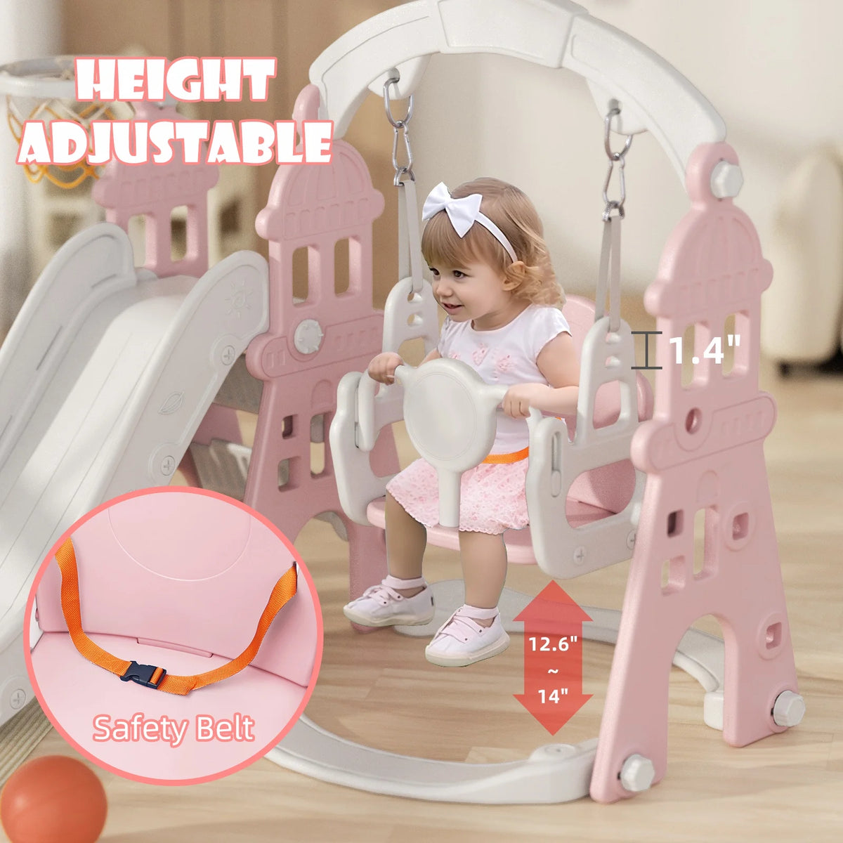 KORIMEFA 6-in-1 Kids Slide and Swing Set - Perfect for Toddlers 1-6 Years - Indoor and Outdoor Playground Slide, Swing, Basketball Hoop, and Climber Toy