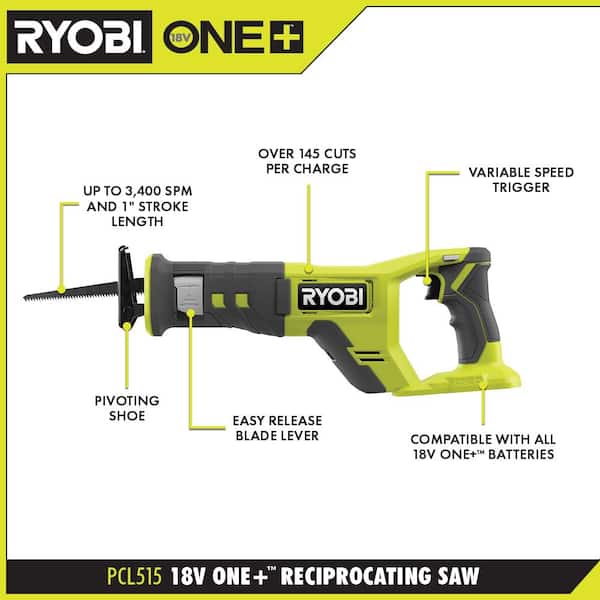 ONE+ 18V Lithium-Ion 4.0 Ah Compact Battery (2-Pack) and Charger Kit with FREE Cordless ONE+ Reciprocating Saw