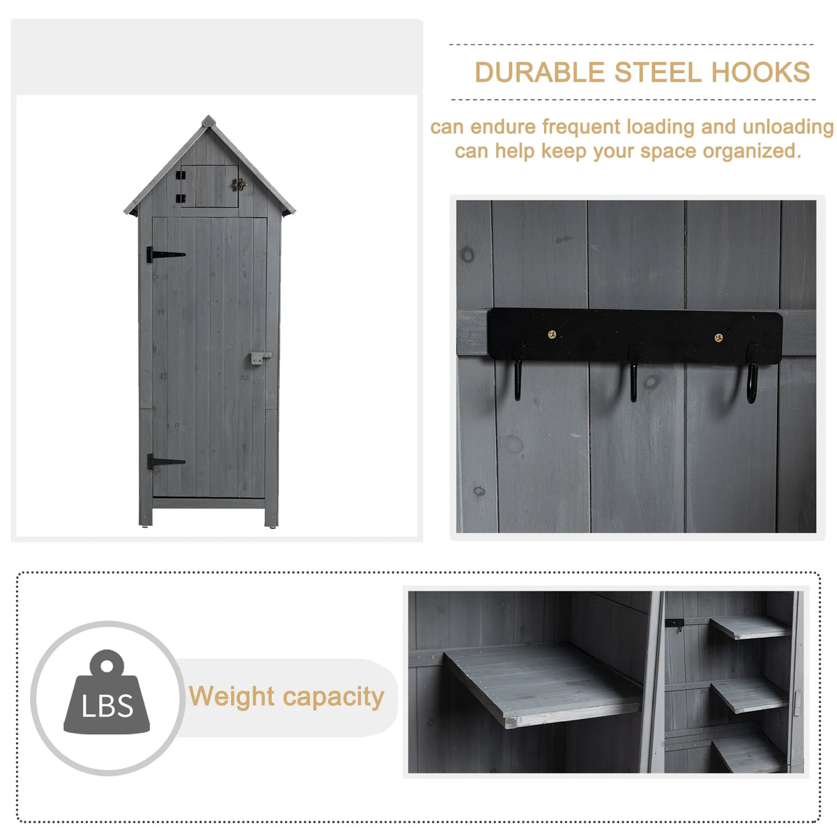 Miniyam 70.55" Outdoor Storage Shed, Garden Tool Storage Cabinet for Home Yard, Natural
