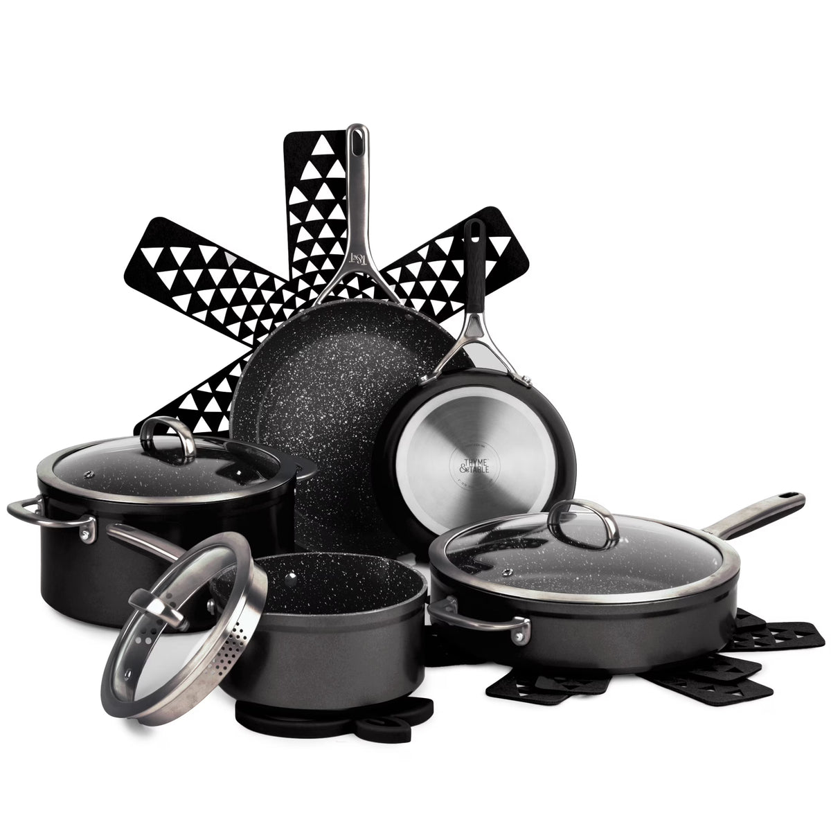 Thyme & Table 12-Piece Non-Stick Supreme Cookware Set, Pots and Pans Set - Cream