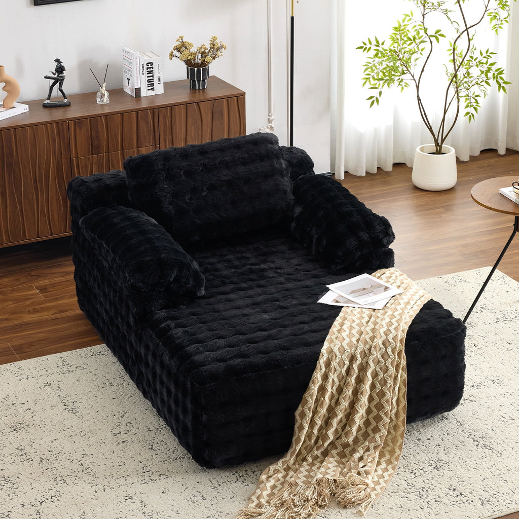 Ktaxon 68" Lounge Chair, Bubble Fleece Fabric Sofa Bed, Boneless Sleeper Chaise with Removable Backrest & Pillow-Top Armrests for Living Room White