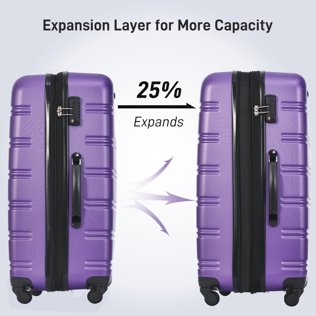 Luggage Sets 3 Piece, Hardside Expandable Ultra Durable PC Lightweight Carry On, Travel Suitcase Set with TSA Lock Spinner Wheels, Multicolor Purple