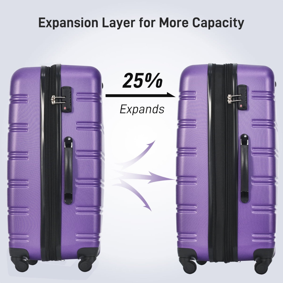 Luggage Sets 3 Piece, Hardside Expandable Ultra Durable PC Lightweight Carry On, Travel Suitcase Set with TSA Lock Spinner Wheels, Multicolor Purple