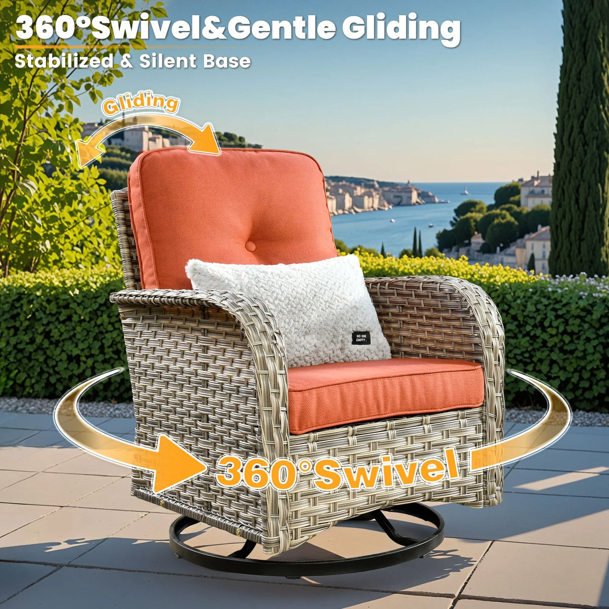 Vcatnet Outdoor Patio Furniture Sets 10 Pieces Sectional Sofa Wicker Conversation Set with Swivel Glider Chairs and Solar Powered Coffee Table for Porch,Backyard,Gray