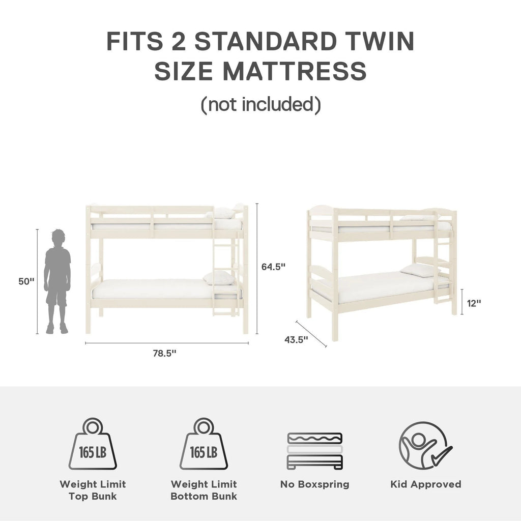 Better Homes & Gardens Leighton Solid Wood Twin-over-Twin Convertible Bunk Bed, Vanilla