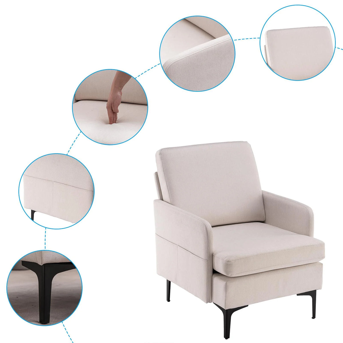Ktaxon Fabric Accent Chair, Reading Armchair with Removable Cushion, Single Sofa with Extra Seat Depth for Living Room Bedroom Black