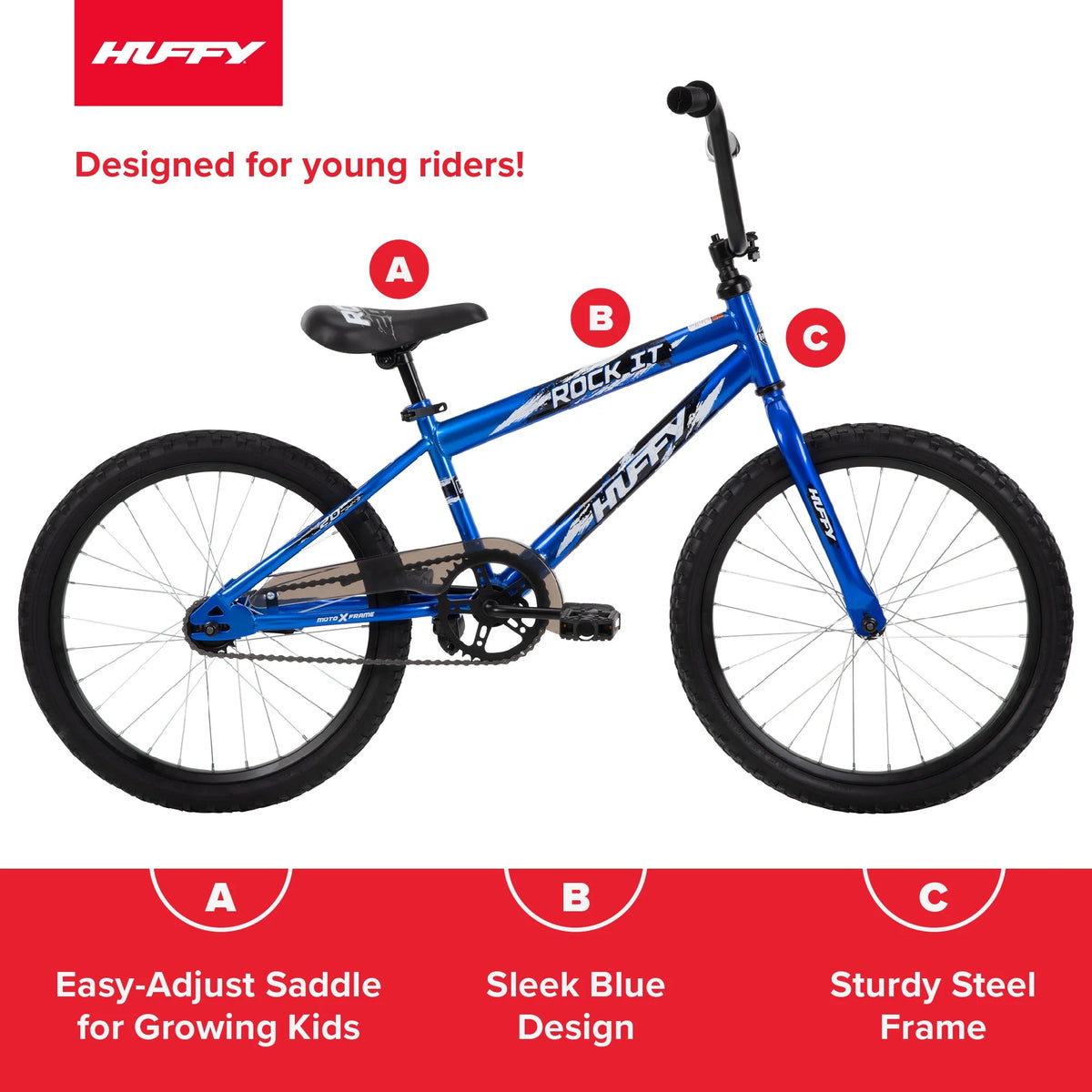 Huffy 20" Rock It Kids' Bike, Fits Riders 44"-56", Blue, Child, Boys