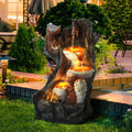 Magic Union Outdoor Water Fountain, Garden Decor Outside Indoor Waterfall Cascading Rock Fountain with Retro Decorative Faucet, Patio Resin Fountains for Yard, Deck, Porch and Home, Imitation Stump
